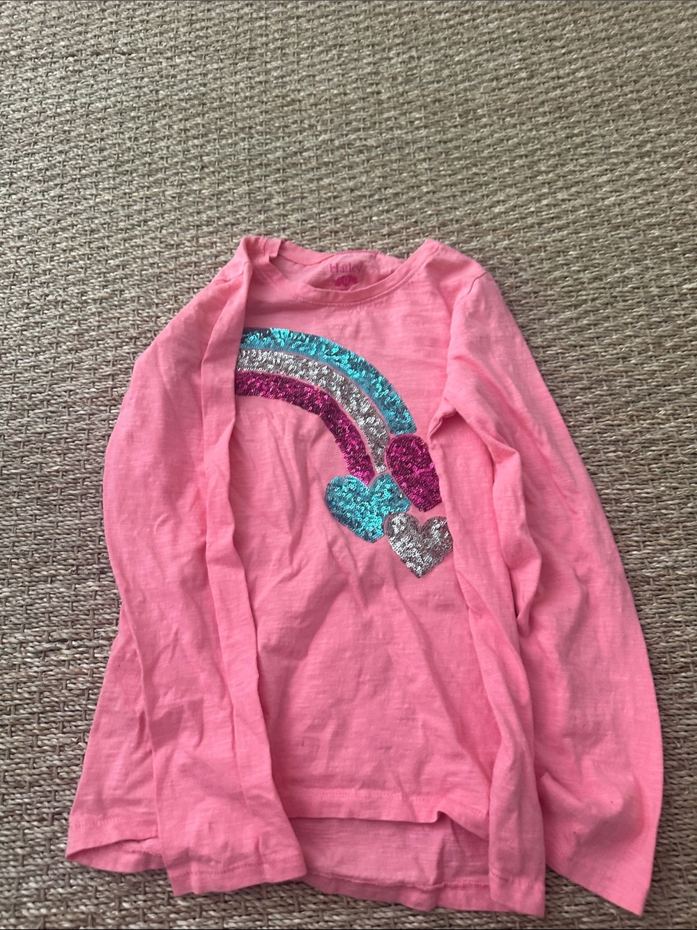 Hatley Pink Long Sleeve Sequin Rainbow Heart Top